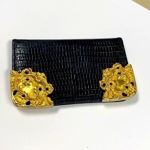 Croc Embossed Leather Business Credit Card Holder